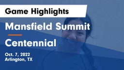 Mansfield Summit  vs Centennial  Game Highlights - Oct. 7, 2022