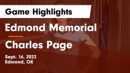 Edmond Memorial  vs Charles Page  Game Highlights - Sept. 16, 2022