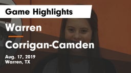 Warren  vs Corrigan-Camden  Game Highlights - Aug. 17, 2019