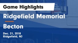 Ridgefield Memorial  vs Becton  Game Highlights - Dec. 21, 2018
