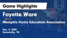 Fayette Ware  vs Memphis Home Education Association Game Highlights - Dec. 5, 2020