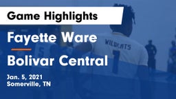 Fayette Ware  vs Bolivar Central  Game Highlights - Jan. 5, 2021