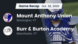 Recap: Mount Anthony Union  vs. Burr & Burton Academy  2020