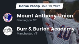 Recap: Mount Anthony Union  vs. Burr & Burton Academy  2022