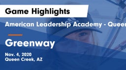 American Leadership Academy - Queen Creek vs Greenway  Game Highlights - Nov. 4, 2020