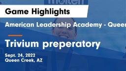 American Leadership Academy - Queen Creek vs Trivium preperatory Game Highlights - Sept. 24, 2022
