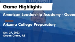 American Leadership Academy - Queen Creek vs Arizona College Preparatory  Game Highlights - Oct. 27, 2022