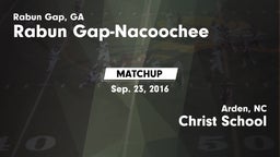 Matchup: Rabun Gap-Nacoochee vs. Christ School 2016