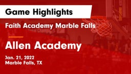Faith Academy Marble Falls vs Allen Academy Game Highlights - Jan. 21, 2022