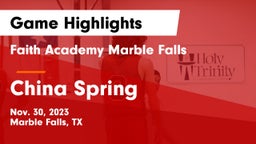 Faith Academy Marble Falls vs China Spring  Game Highlights - Nov. 30, 2023