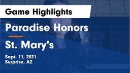 Paradise Honors  vs St. Mary's  Game Highlights - Sept. 11, 2021