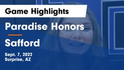 Paradise Honors  vs Safford  Game Highlights - Sept. 7, 2022