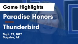Paradise Honors  vs Thunderbird  Game Highlights - Sept. 29, 2022