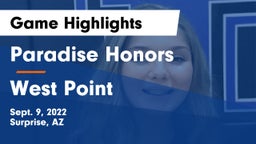 Paradise Honors  vs West Point  Game Highlights - Sept. 9, 2022