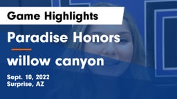 Paradise Honors  vs willow canyon Game Highlights - Sept. 10, 2022