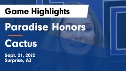 Paradise Honors  vs Cactus  Game Highlights - Sept. 21, 2022