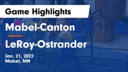 Mabel-Canton  vs LeRoy-Ostrander  Game Highlights - Jan. 21, 2022