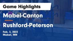 Mabel-Canton  vs Rushford-Peterson  Game Highlights - Feb. 3, 2022