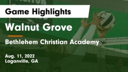 Walnut Grove  vs Bethlehem Christian Academy  Game Highlights - Aug. 11, 2022