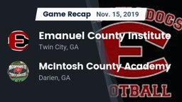 Recap: Emanuel County Institute  vs. McIntosh County Academy  2019