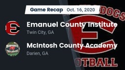 Recap: Emanuel County Institute  vs. McIntosh County Academy  2020