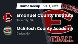 Recap: Emanuel County Institute  vs. McIntosh County Academy  2021