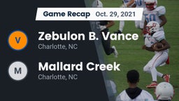 Recap: Zebulon B. Vance  vs. Mallard Creek  2021