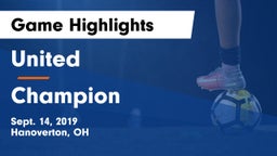 United  vs Champion Game Highlights - Sept. 14, 2019