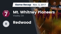 Recap: Mt. Whitney  Pioneers vs. Redwood  2017