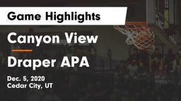 Canyon View  vs Draper APA Game Highlights - Dec. 5, 2020