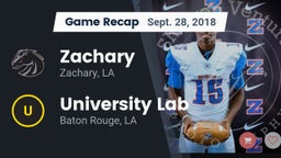 Recap: Zachary  vs. University Lab  2018
