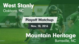 Matchup: West Stanly vs. Mountain Heritage  2016