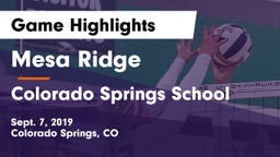 Mesa Ridge  vs Colorado Springs School Game Highlights - Sept. 7, 2019