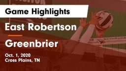 East Robertson  vs Greenbrier  Game Highlights - Oct. 1, 2020