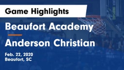 Beaufort Academy vs Anderson Christian Game Highlights - Feb. 22, 2020