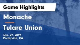 Monache  vs Tulare Union  Game Highlights - Jan. 22, 2019