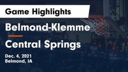 Belmond-Klemme  vs Central Springs  Game Highlights - Dec. 4, 2021