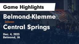 Belmond-Klemme  vs Central Springs  Game Highlights - Dec. 4, 2023