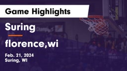 Suring  vs florence,wi Game Highlights - Feb. 21, 2024