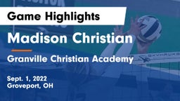 Madison Christian  vs Granville Christian Academy Game Highlights - Sept. 1, 2022