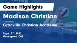 Madison Christian  vs Granville Christian Academy Game Highlights - Sept. 27, 2022