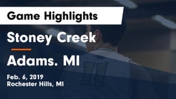 Stoney Creek  vs Adams. MI Game Highlights - Feb. 6, 2019