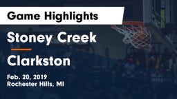 Stoney Creek  vs Clarkston  Game Highlights - Feb. 20, 2019