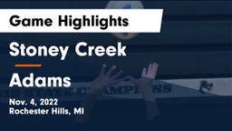 Stoney Creek  vs Adams  Game Highlights - Nov. 4, 2022