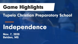 Tupelo Christian Preparatory School vs Independence  Game Highlights - Nov. 7, 2020