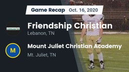 Recap: Friendship Christian  vs. Mount Juliet Christian Academy  2020