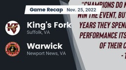 Recap: King's Fork  vs. Warwick  2022