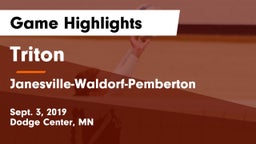 Triton  vs Janesville-Waldorf-Pemberton  Game Highlights - Sept. 3, 2019