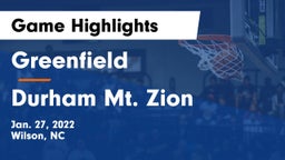 Greenfield  vs Durham Mt. Zion Game Highlights - Jan. 27, 2022