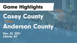 Casey County  vs Anderson County  Game Highlights - Dec. 22, 2021